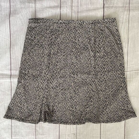 Express women M pull on flare print skirt w/elastic waist tan black white - Picture 1 of 6